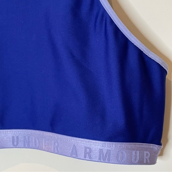 Under Armour Asymmetrical Sports Bra Spell Out Low Impact Cutout Cobalt Blue L - Picture 5 of 13